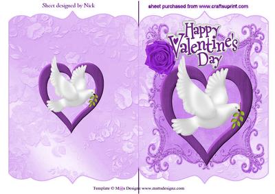White Dove Purple Heart on Scalloped Frame