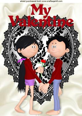 My Valentine, Couple Cuddling on Lace Heart A4