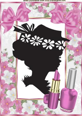 Silhouette Vintage Lady with Makeup in Floral Frame A4