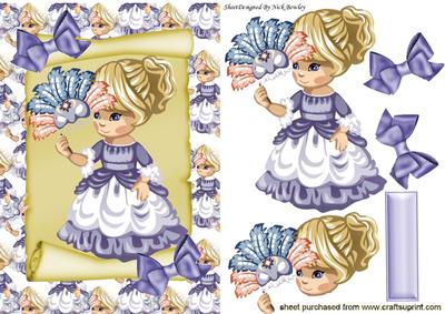 Little Lady in Lilac in Ball Gown with Her Fan on a Scroll