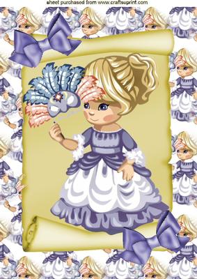 Little Lady with Fan on a Scroll A4