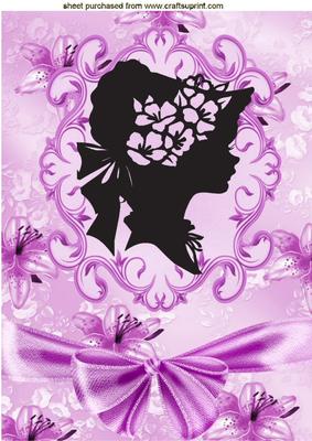 Vintage Silhoutte Lady in Ornate Frame with Bow A4