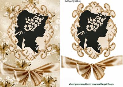 Pretty Silhouette Lady in Gold Card, Topper and Bow