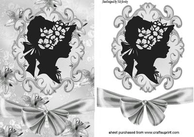 Pretty Silhouette Lady in Silver Card, Topper and Bow