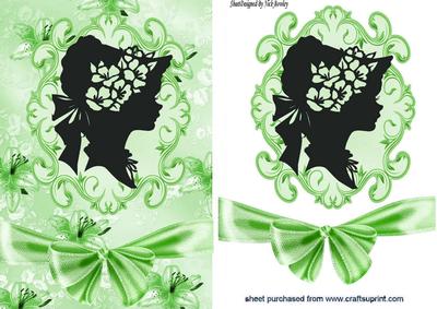 Pretty Silhouette Lady in Summer Green Card, Topper and Bow
