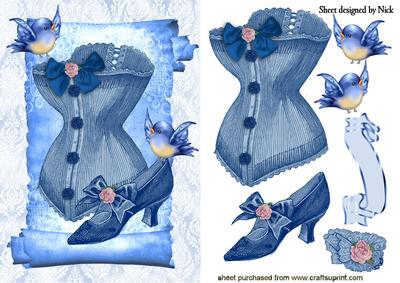 Vintage Ephemera Blue Ladies Accessories with Blue Birds