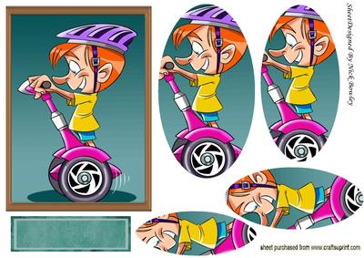 Boy Having Fun Riding His Segway, Oval Pyramids
