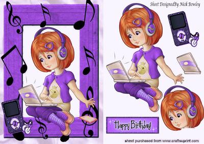 Girl with Her Laptop in Purple & Mp3 Player Lets Make Music