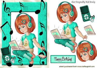 Girl with Her Laptop in Turq & Mp3 Player Lets Make Music