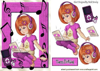 Girl with Her Laptop in Pink & Mp3 Player Lets Make Music