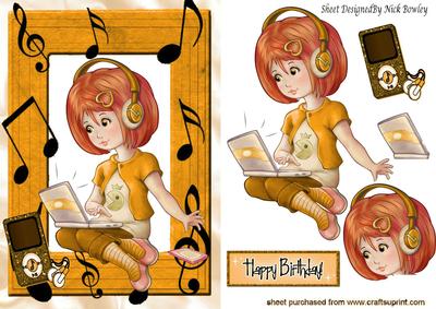Girl with Her Laptop in Gold & Mp3 Player Lets Make Music
