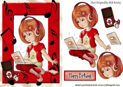 Girl with Her Laptop in Red & Mp3 Player Lets Make Music