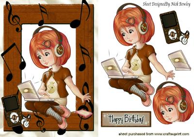 Girl with Her Laptop in Brown & Mp3 Player Lets Make Music