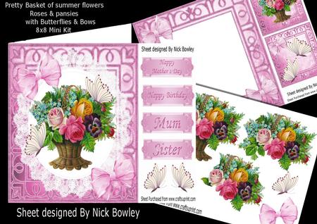 Pretty Basket of Flowers, Bows and Butterflies 8x8 Mini Kit