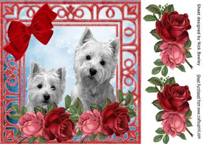 Cute Westies with Roses and Big Red Bow 8x8