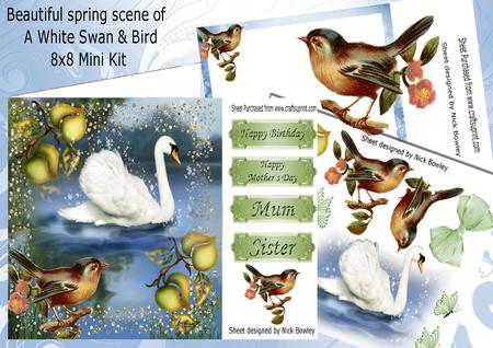 Spring Scene of Swan & Bird on a Branch 8x8 Mini Kit