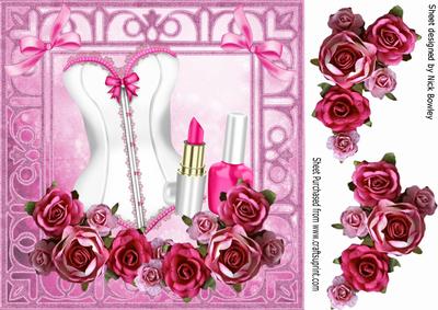 Pretty Pink/white Basque with Pink Roses 8x8