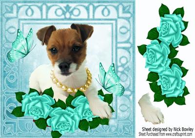 Cute Jack Russell Puppy with Pretty Butterflies & Roses 8x8