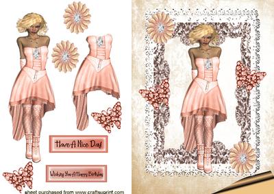 Pretty Lady in Peach with Butterflies