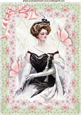 Elegant Vintage Lady in Floral Frame A4