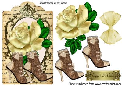 Vintage Lace Boots with Cream Rose on Script Tag