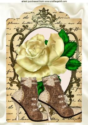 Vintage Lace Boots with Cream Rose on Script Tag A4