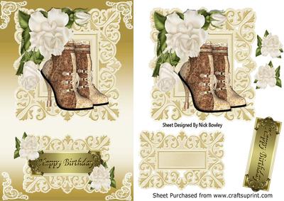 Vintage Boots with Cream Roses Card & Topper