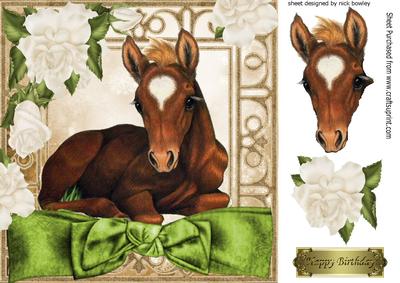 Pretty Foal with Cream Roses and Big Bow 8x8