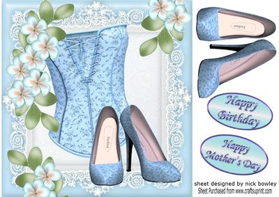Pretty Blue Basque and Shoes with Flowers 8x8