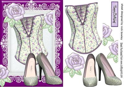 Flowered Basque with Shoes and Big Rose in Lilac