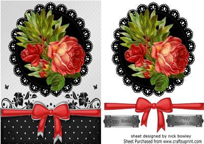 Red Embossed Rose Card with Topper & Bow