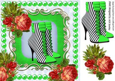 Green Fashion Striped Boots with Roses 8x8