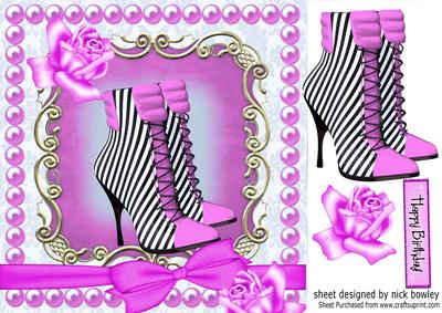 Hot Pink Striped Boots with Pink Roses 8x8