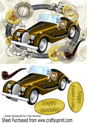 Nostalgic Vintage Car in Clock Steampunk Frame