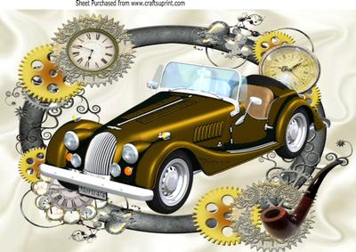 Nostalgic Vintage Car in Clock Steampunk Frame A4