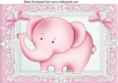 Cute Pink Baby Elephant, with Bows A4