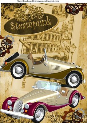 Vintage Cars in Steampunk Frame A4