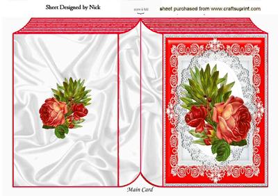 Pretty Vintage Embossed Red Rose on Lace Folded Book