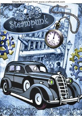 Blue Vintage Sudan Car with Steampunk A4