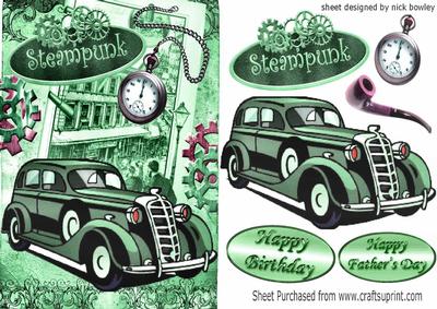 Green Vintage Sudan Car with Steampunk