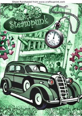 Green Vintage Sudan Car with Steampunk A4