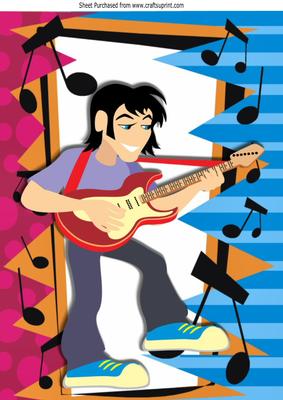 Rock Star with His Guitar in Music Frame A4