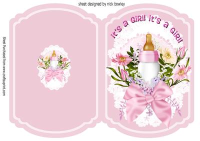 Pretty Baby Girls Bottle and Flowers Quick Card