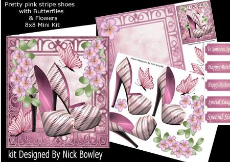 Pretty Stripe Pink Shoes with Flowers 8x8 Mini Kit