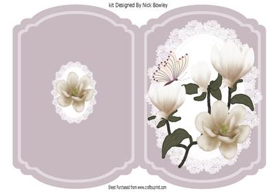 Pretty Cream Magnolias with Butterfly Quick Card