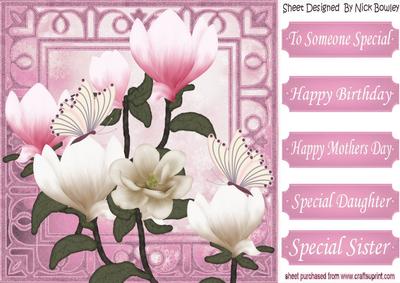 Pretty Pink and Cream Magnolias Card Front 8x8