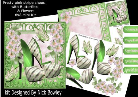 Pretty Green Shoes, Butterflies & Flowers 8x8 Mini Kit