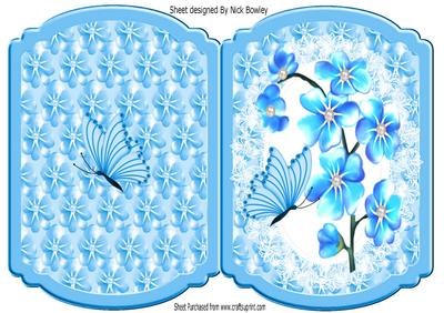 Pretty Turq Flowers on Lace with Butterfly Quick Card