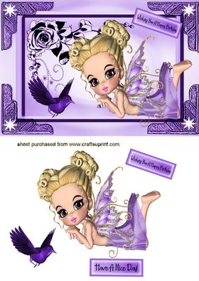 Cute Little Faerie in Purple with Little Bird