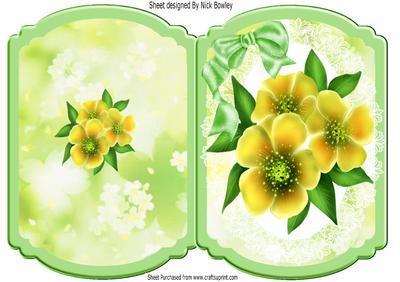 Pretty Spring Yellow Flowers on Lace with Bow Quick Card